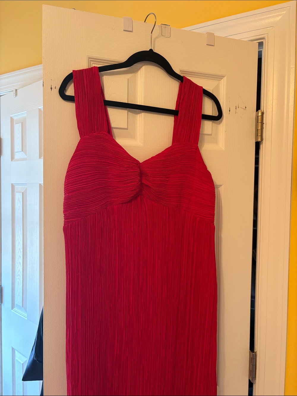 Anthropologie Pleated Satin Midi Dress red